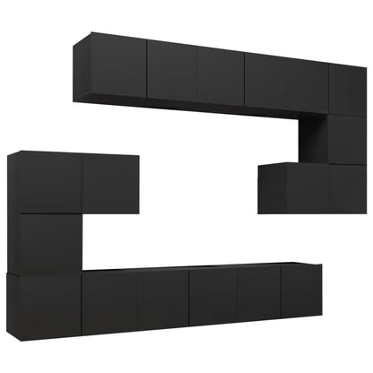 10-piece TV cabinet set black wood material