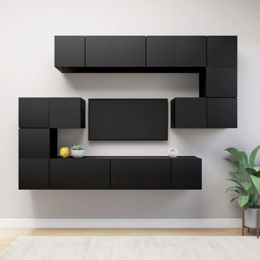 10-piece TV cabinet set black wood material
