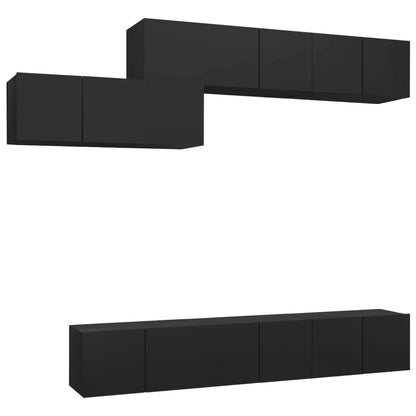 7-piece TV cabinet set black wood material