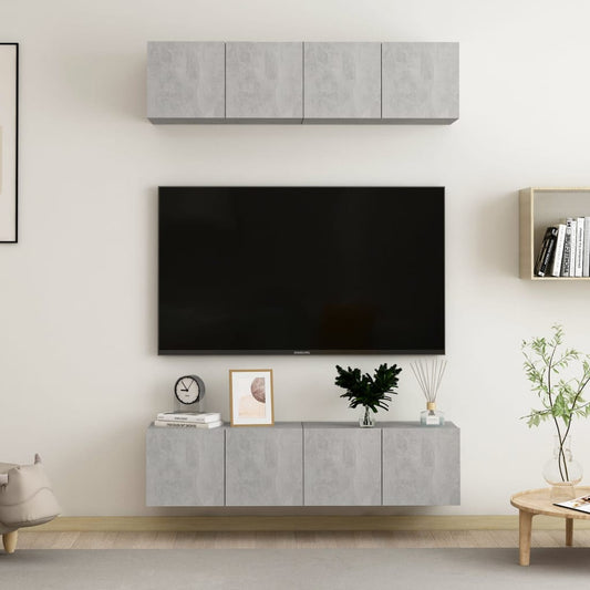 TV cabinets 4 pcs. Concrete grey 60x30x30 cm wood material