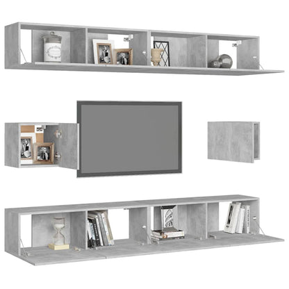 6-piece TV cabinet set concrete grey wood material