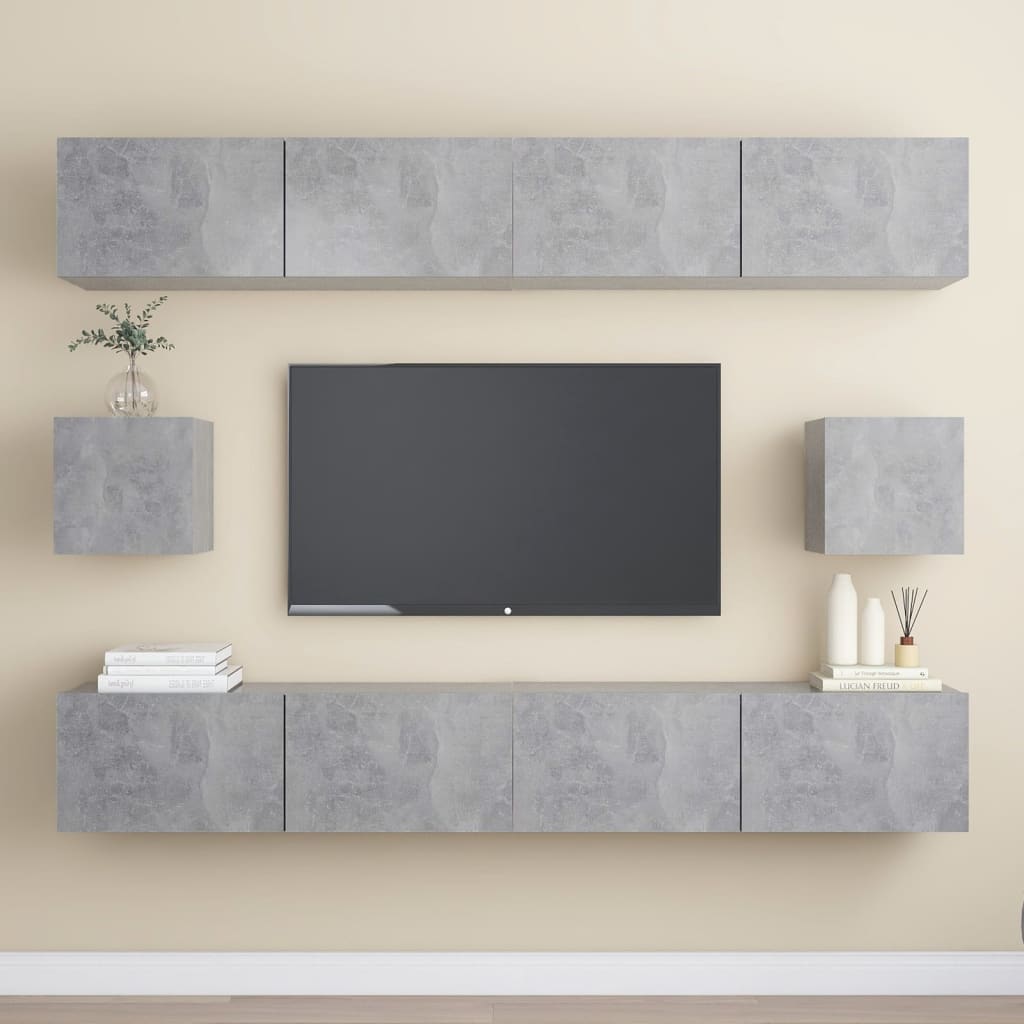 6-piece TV cabinet set concrete grey wood material