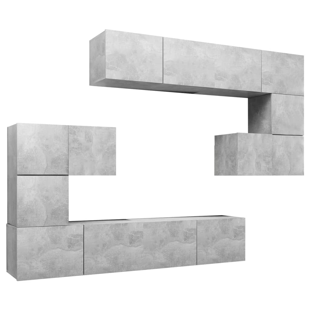 8-piece TV cabinet set concrete grey wood material