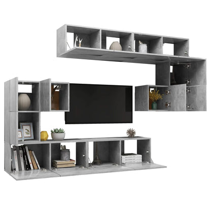 8-piece TV cabinet set concrete grey wood material