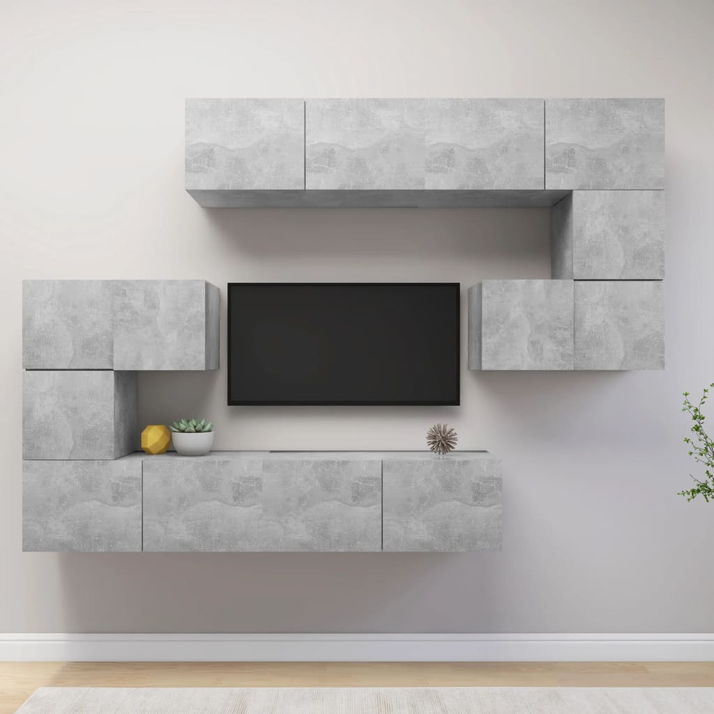 8-piece TV cabinet set concrete grey wood material