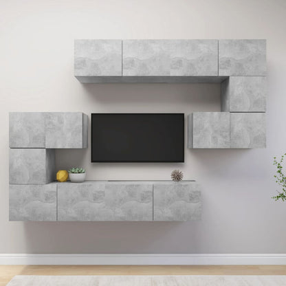 8-piece TV cabinet set concrete grey wood material