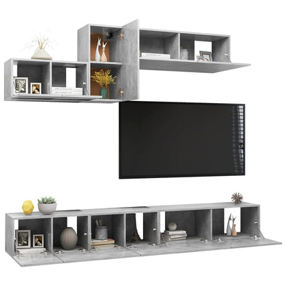 6-piece TV cabinet set concrete grey wood material