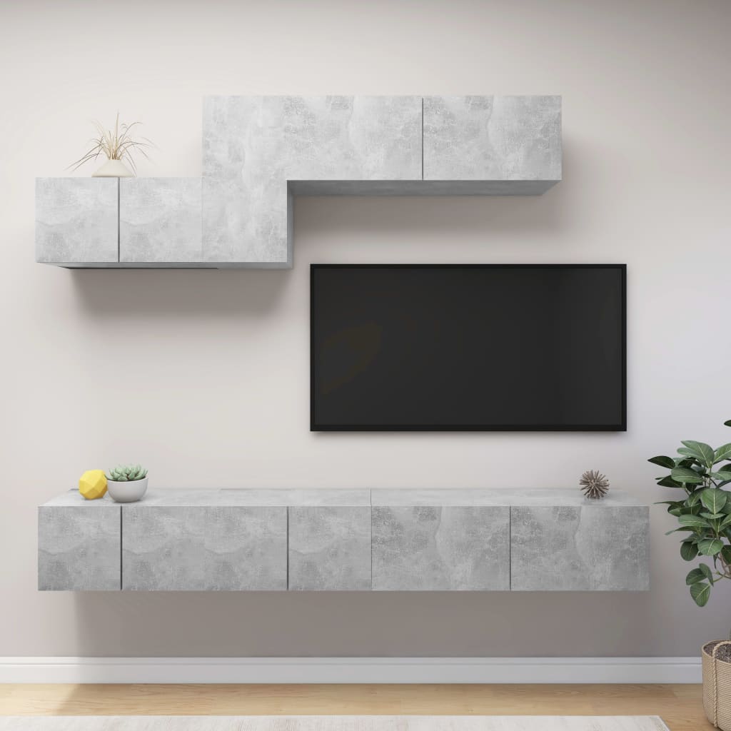 6-piece TV cabinet set concrete grey wood material