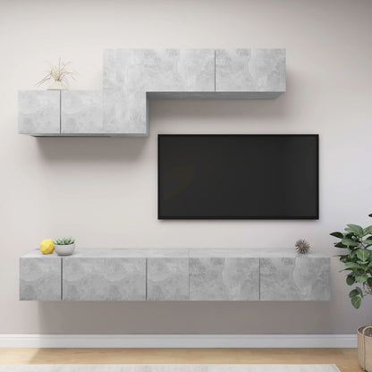 6-piece TV cabinet set concrete grey wood material