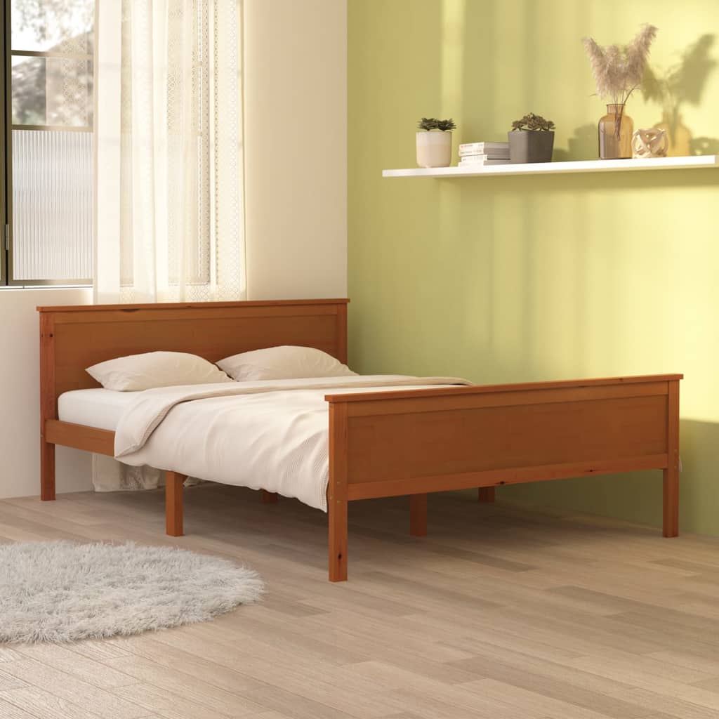 Solid wood bed honey brown pinewood 140x200 cm