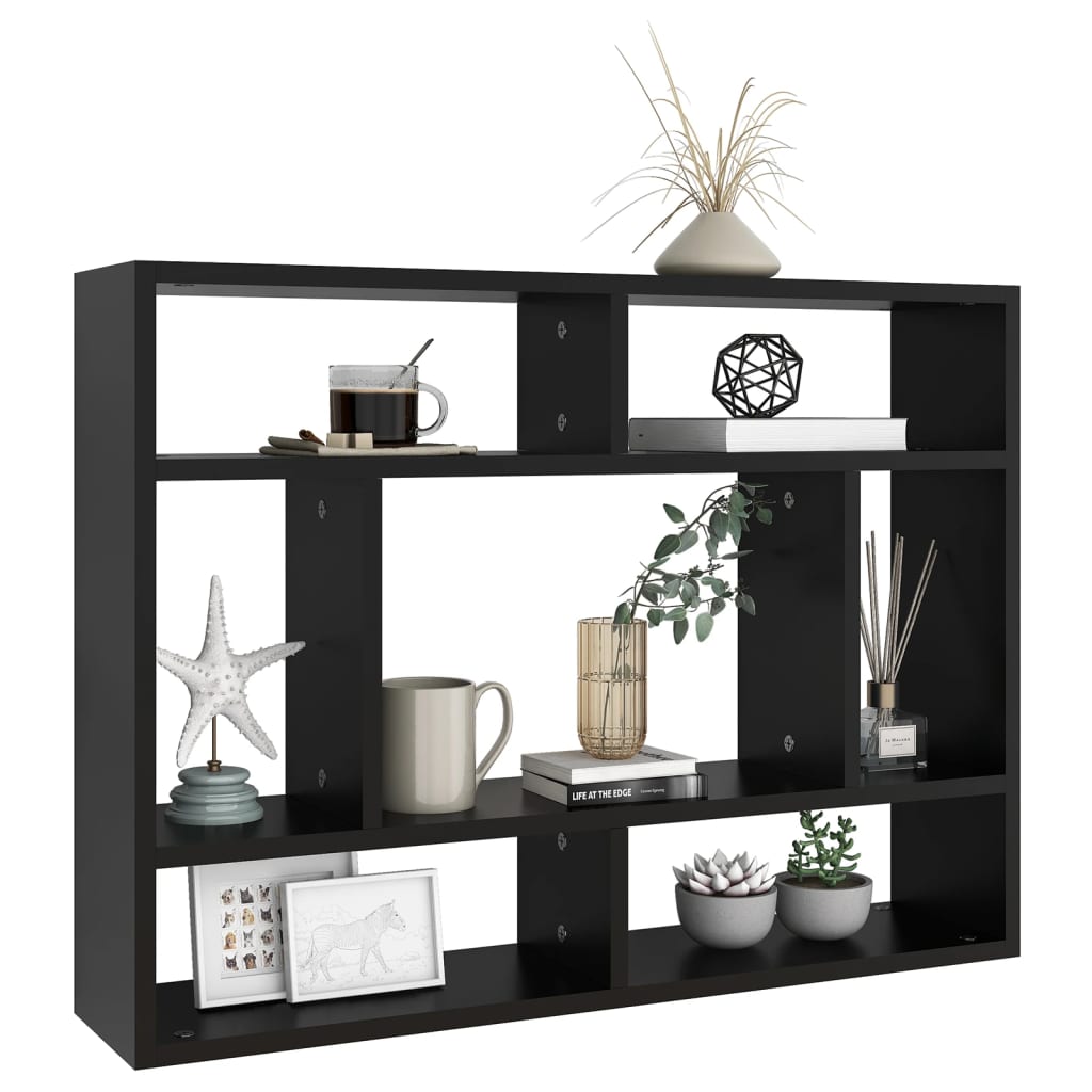 Wall shelf black 75x16x55 cm wood material