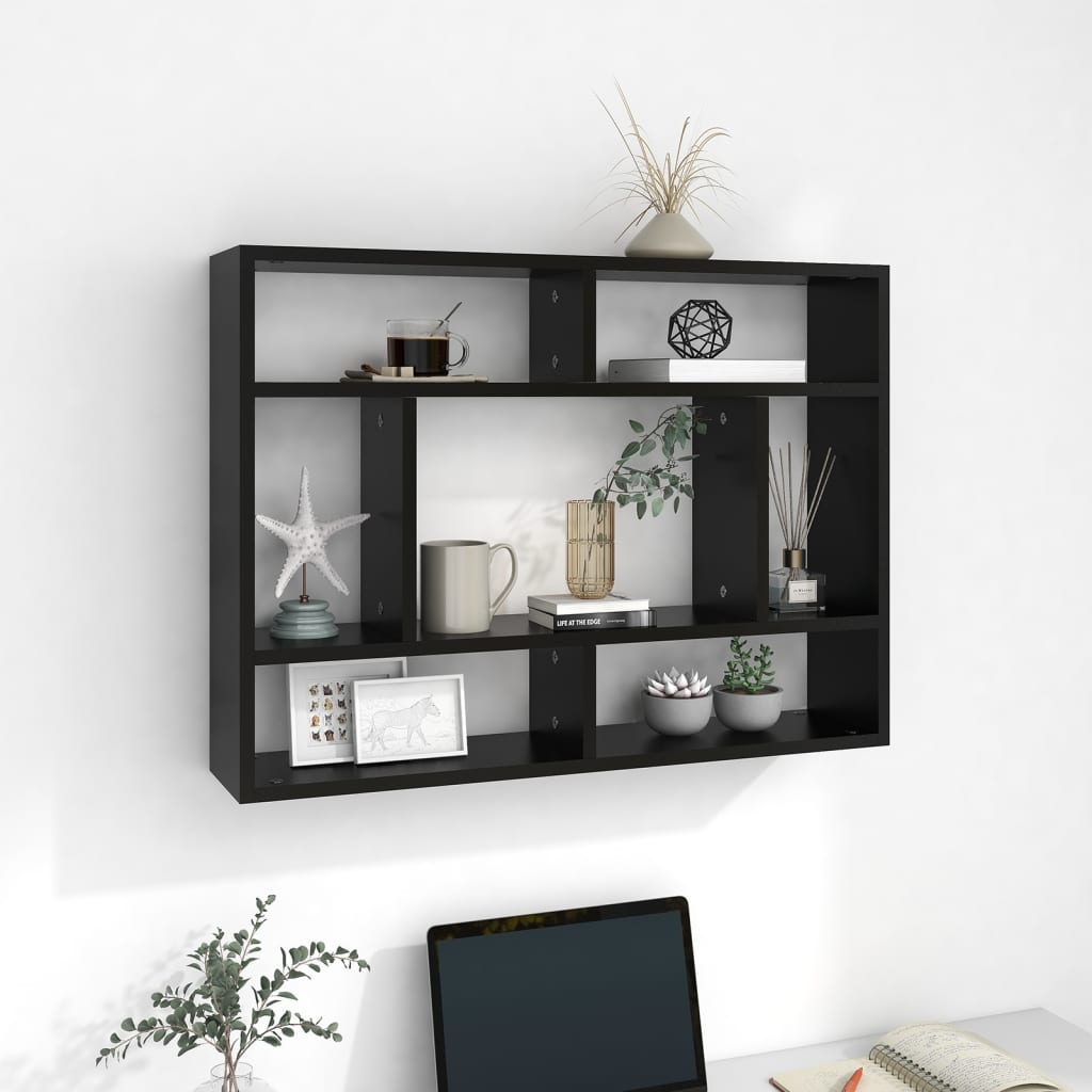 Wall shelf black 75x16x55 cm wood material