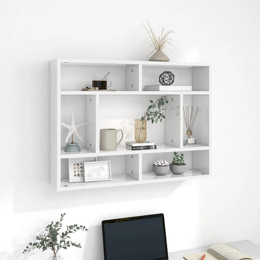 Wall shelf high gloss white 75x16x55 cm wood material