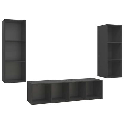 3-piece TV cabinet set grey wood material