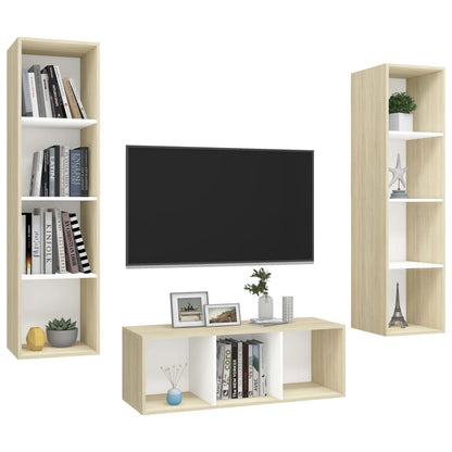 3-piece TV cabinet set white Sonoma oak wood material