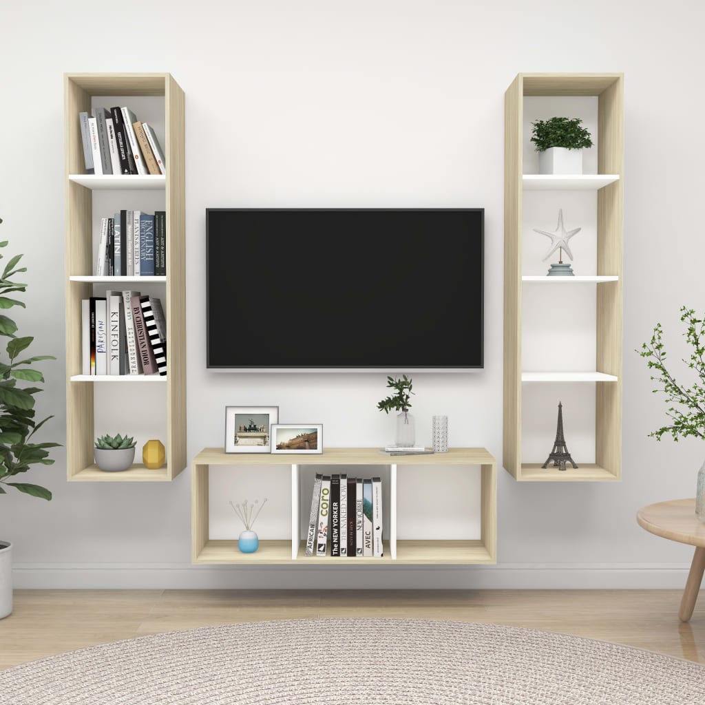 3-piece TV cabinet set white Sonoma oak wood material