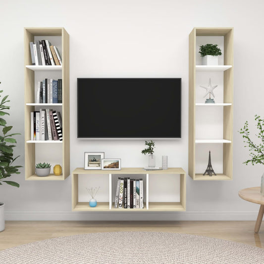 3-piece TV cabinet set white Sonoma oak wood material