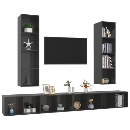 TV wall cabinets 4 pcs. High gloss grey wood material