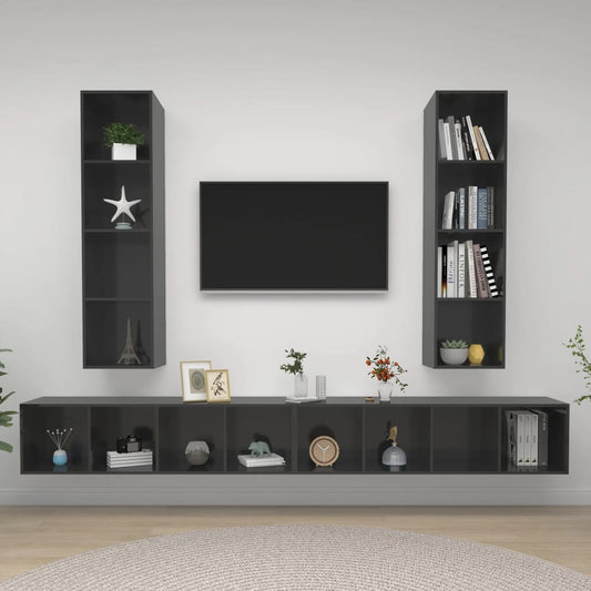 TV wall cabinets 4 pcs. High gloss grey wood material