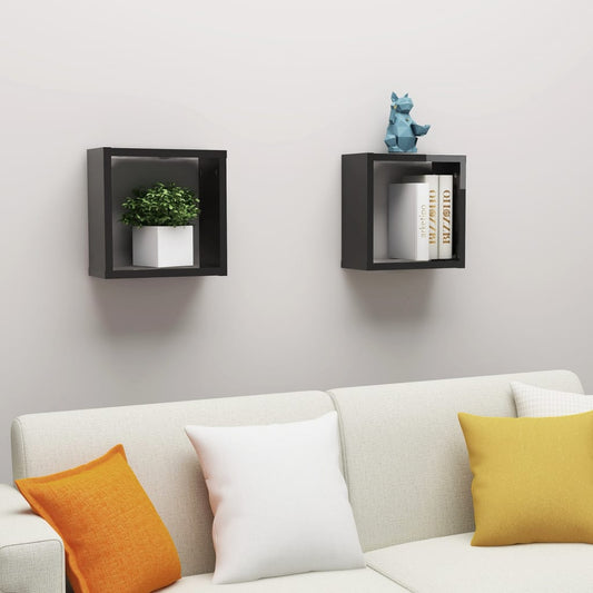 Cube shelves 2 pcs. High gloss black 30x15x30 cm