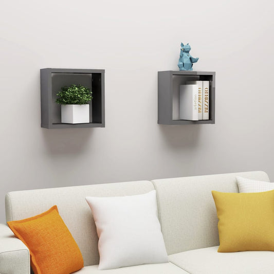 Cube shelves 2 pcs. High gloss grey 30x15x30 cm