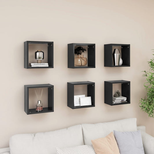 Cube shelves 6 pcs. Grey 26x15x26 cm