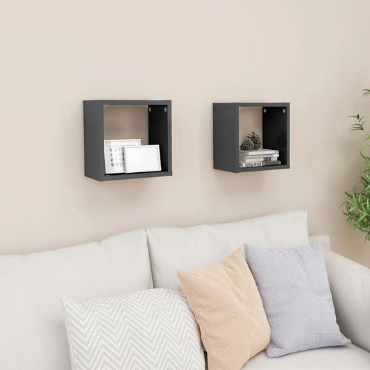 Cube shelves 2 pcs. High gloss grey 26x15x26 cm