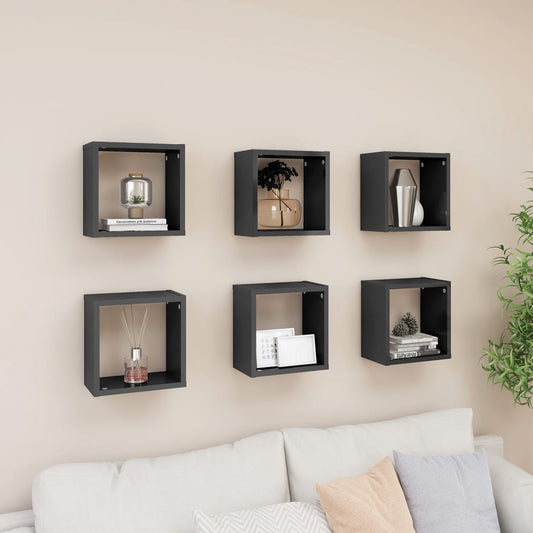 Cube shelves 6 pcs. High gloss grey 26x15x26 cm