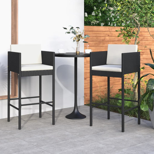 Bar stool 2 pcs. with cushion black poly rattan