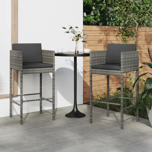 Bar stool 2 pcs. with cushion grey poly rattan