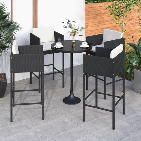 Bar stool 4 pcs. with cushion black poly rattan