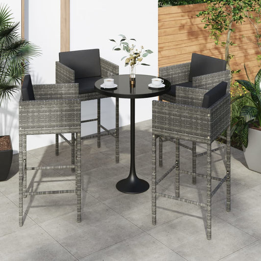 Bar stool 4 pcs. with cushion grey poly rattan