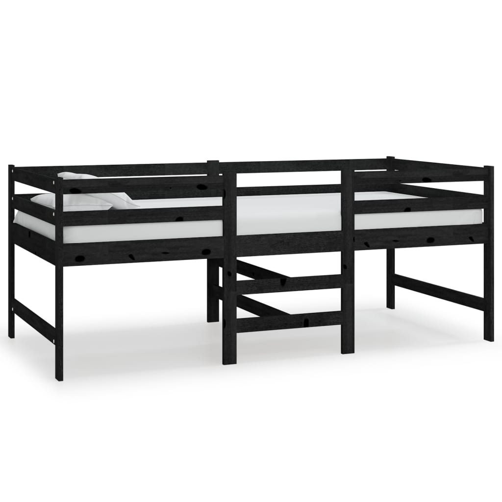 Half-loft bed black solid pine 90x200 cm