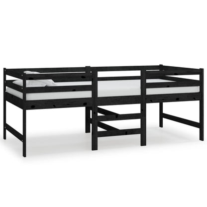 Half-loft bed black solid pine 90x200 cm