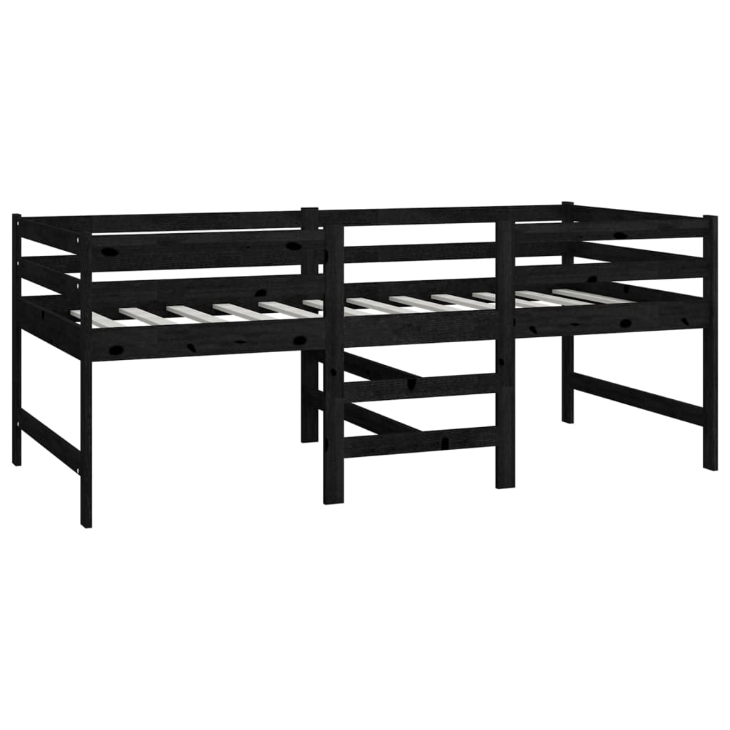 Half-loft bed black solid pine 90x200 cm