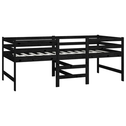 Half-loft bed black solid pine 90x200 cm