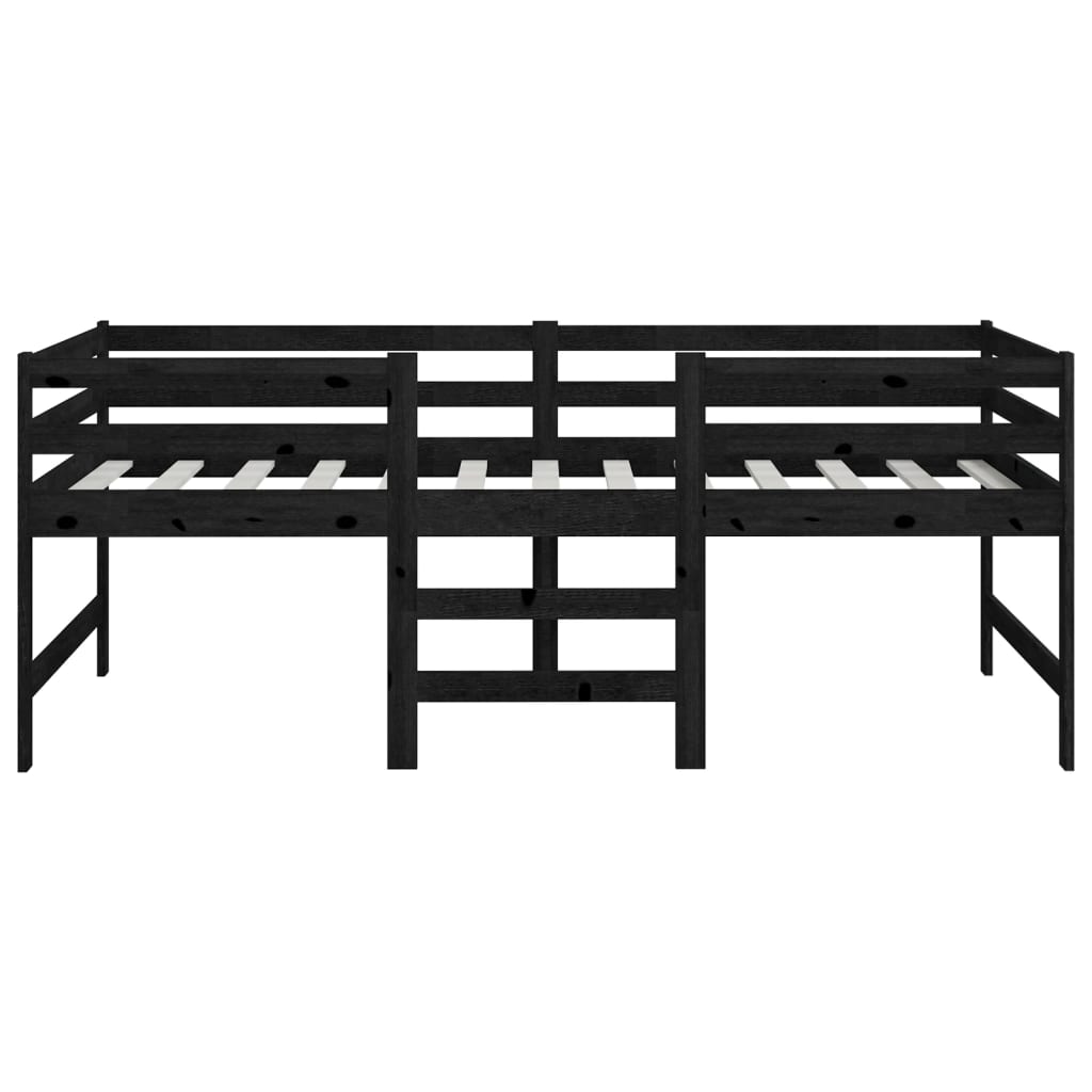 Half-loft bed black solid pine 90x200 cm