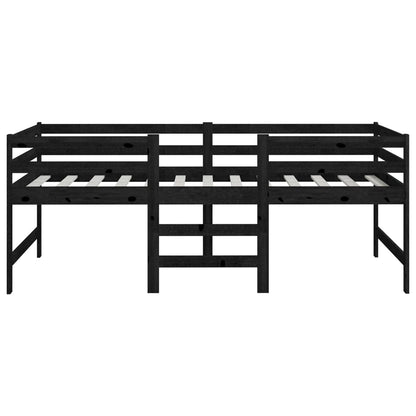 Half-loft bed black solid pine 90x200 cm