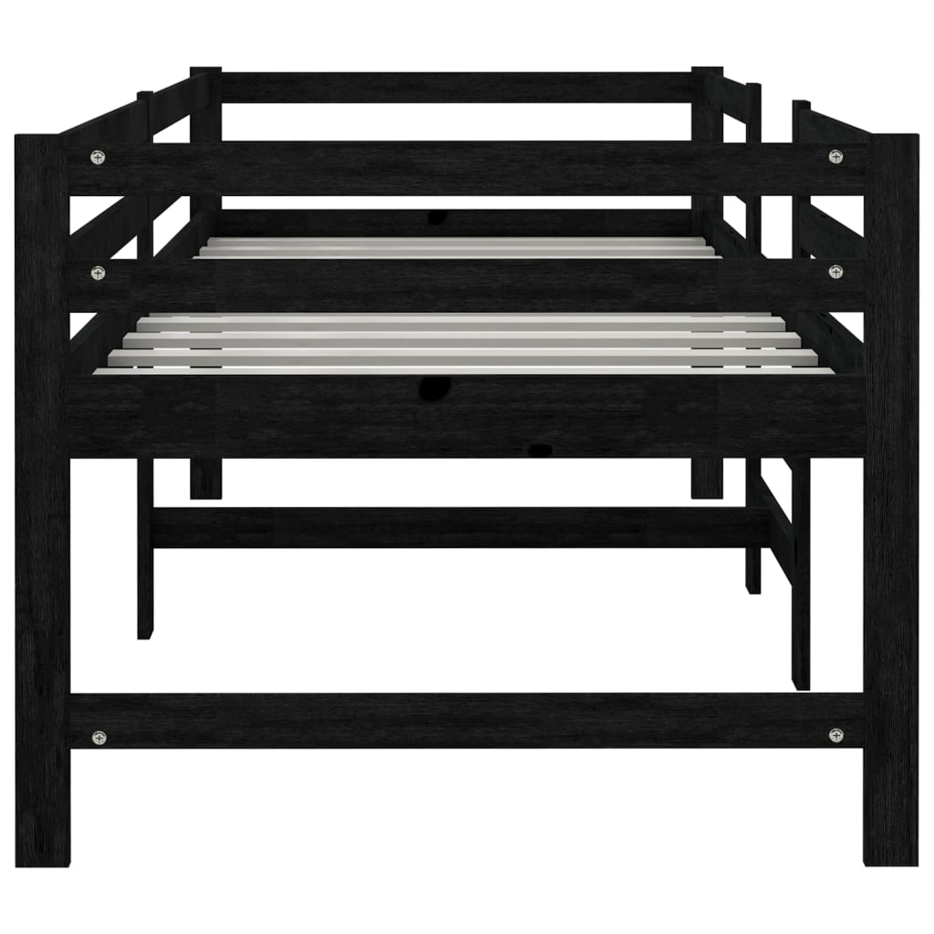 Half-loft bed black solid pine 90x200 cm