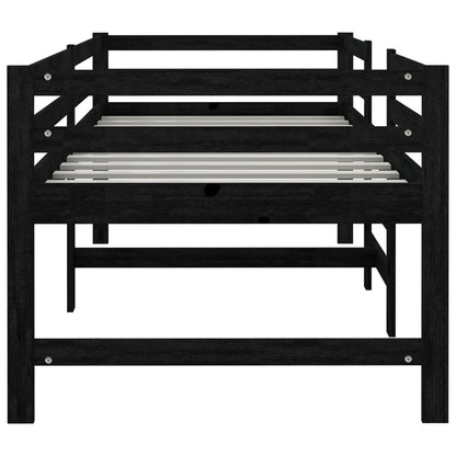 Half-loft bed black solid pine 90x200 cm