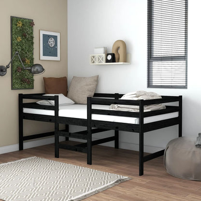 Half-loft bed black solid pine 90x200 cm