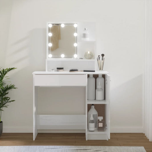 Dressing table with LED high gloss white 86.5x35x136 cm