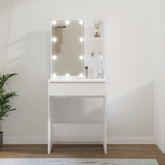Dressing table with LED high gloss white 60x40x140 cm