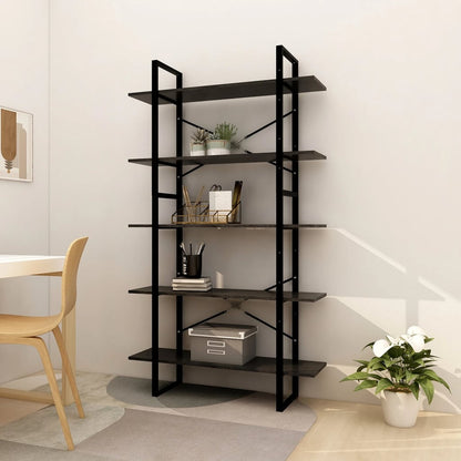 Bookcase 5 compartments black 100x30x175 cm solid pine