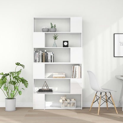 Bookcase room divider high gloss white 100x24x188 cm