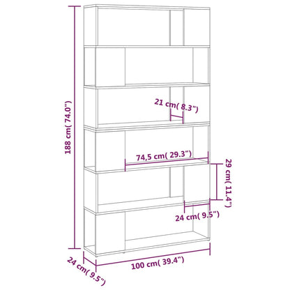 Bookcase room divider high gloss white 100x24x188 cm