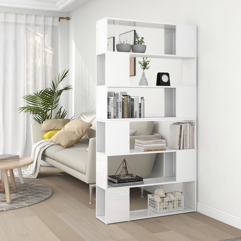 Bookcase room divider high gloss white 100x24x188 cm