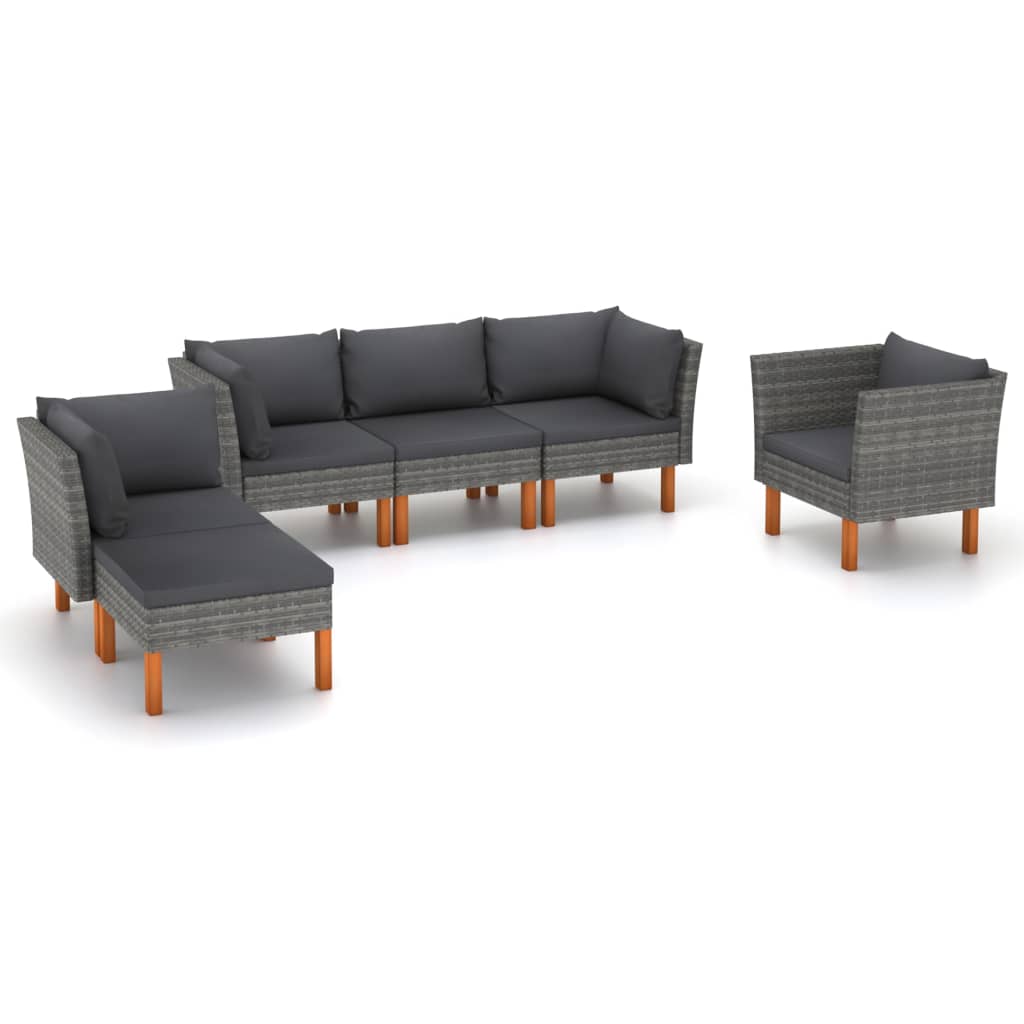 6-piece garden lounge set poly rattan and eucalyptus wood grey