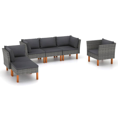 6-piece garden lounge set poly rattan and eucalyptus wood grey