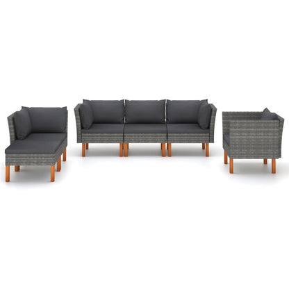 6-piece garden lounge set poly rattan and eucalyptus wood grey